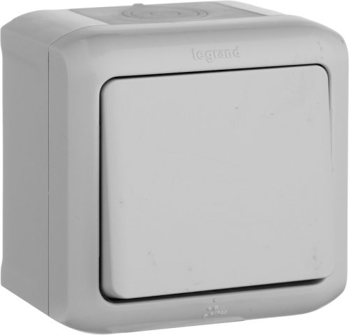 Выключатель кнопочный накладной Legrand Quteo 1-кл. IP44 серый картинка